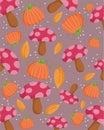 Happy thanksgiving day, autumn mushrooms pumpkin leaves decoration background Royalty Free Stock Photo