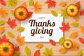 Happy thanksgiving day background with autumn leaves, pumpkins and wooden background. Royalty Free Stock Photo
