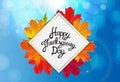 Happy Thanksgiving Day Background with Shiny Autumn Natural Leaves. Vector Illustration Royalty Free Stock Photo