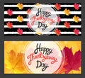 Happy Thanksgiving Day Background with Shiny Autumn Natural Leaves. Vector Illustration Royalty Free Stock Photo