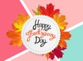 Happy Thanksgiving Day Background with Shiny Autumn Natural Leaves. Vector Illustration Royalty Free Stock Photo