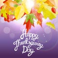 Happy Thanksgiving Day Background with Shiny Autumn Natural Leaves. Vector Illustration Royalty Free Stock Photo