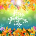 Happy Thanksgiving Day Background with Shiny Autumn Natural Leaves. Vector Illustration Royalty Free Stock Photo