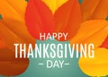 Happy Thanksgiving Day Background with Shiny Autumn Natural Leaves. Vector Illustration