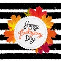 Happy Thanksgiving Day Background with Shiny Autumn Natural Leaves. Vector Illustration Royalty Free Stock Photo