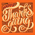 Happy Thanksgiving day. Banner with handwritten lettering and hand-drawn elements. Autumn background. Vector illustration Royalty Free Stock Photo