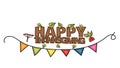 Happy Thanksgiving Day banner sign with small green leaves. Royalty Free Stock Photo