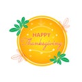 Happy Thanksgiving day Calligraphy Text with Illustrated Green Leaves Over White Background Royalty Free Stock Photo