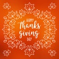 Happy Thanksgiving Day card, Autumn blurred background, Maple leaves frame Royalty Free Stock Photo