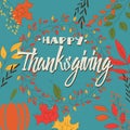 Happy Thanksgiving day card with decorative floral wreath, colorful design Royalty Free Stock Photo