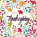 Happy Thanksgiving day card with decorative floral wreath, colorful design Royalty Free Stock Photo