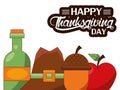 Happy thanksgiving day card with pilgrim hat and food Royalty Free Stock Photo