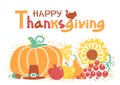 Happy Thanksgiving day card with text. Vector Beautiful handwritten autumn Illustration Royalty Free Stock Photo