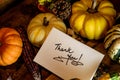 Happy Thanksgiving Day Card writing Thank you Royalty Free Stock Photo