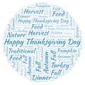 Happy Thanksgiving Day in a circle shape word cloud.