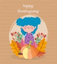 Happy thanksgiving day cute girl blue hair with cake pumpkin