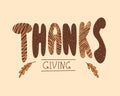 Happy Thanksgiving Day cute hand drawn lettering label. Give thanks. Royalty Free Stock Photo
