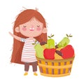 Happy thanksgiving day cute little girl with basket filled fruits Royalty Free Stock Photo