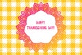 Happy Thanksgiving day design. Seamless pattern check plaid fabric texture. Yellow color cage background Vector Royalty Free Stock Photo