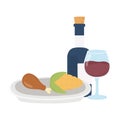 Happy thanksgiving day dinner wine bottle corn and turkey leg