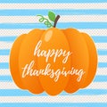 Happy thanksgiving day flat style design poster vector illustration with big pumpkin, text and autumn leaves Royalty Free Stock Photo