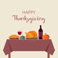 Happy Thanksgiving Day greeting card. Thanksgiving table with turkey. Royalty Free Stock Photo