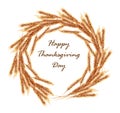 Hand drawn watercolor wheat wreath isolated on the white background.