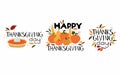 Happy thanksgiving day lettering collection. Harvest pumpkin with text, handwritten phrases with seasonal design elements isolated Royalty Free Stock Photo