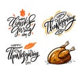 Happy Thanksgiving day lettering set 2. Hand drawn collection vector illustration. Isolated on white background. Royalty Free Stock Photo