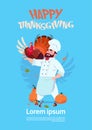 Happy Thanksgiving Day Male Chef Cook Holding Turkey Restaurant Autumn Traditional Holiday Menu Concept Greeting Card