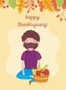 Happy thanksgiving day man sitting with basket filled fruits