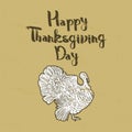 Happy Thanksgiving Day, outline cartoon turkey with text on baige background Royalty Free Stock Photo
