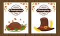 Happy thanksgiving day poster with turkey food and pilgrim hat Royalty Free Stock Photo