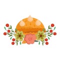 Happy thanksgiving day, pumpkin cake flowers and foliage celebration