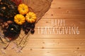 Happy Thanksgiving Day with pumpkin and nut on wooden background Royalty Free Stock Photo