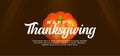 Happy thanksgiving day text background with pumpkin fruit on wooden floor vector illustration banner template Royalty Free Stock Photo