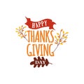 Happy thanksgiving day text vector with autumn fall tree illustration. Logo, badge sticker, label, card, banner, poster vector Royalty Free Stock Photo