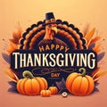 Happy Thanksgiving Day typography creative card. turkey bird with pumpkins and corn Thanksgiving design