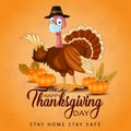 Happy thanksgiving day typography. turkey bird with pumpkins and corn Thanksgiving design use for prints,flyers,banners, Royalty Free Stock Photo