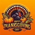 Happy Thanksgiving Day typography. turkey bird with pumpkins and corn Thanksgiving design Royalty Free Stock Photo