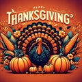 Happy Thanksgiving Day typography. turkey bird with pumpkins and corn Thanksgiving design Royalty Free Stock Photo