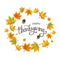 Happy Thanksgiving Day. Typography vector design. Design template. Colorful autumn leaves. Fall Autumn Harvest. Royalty Free Stock Photo