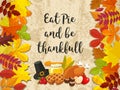 Happy Thanksgiving Day. Vector banner with traditional table plenty of food