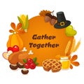 Happy Thanksgiving Day. Vector banner with traditional table plenty of food