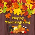 Happy Thanksgiving Day. Vector banner with traditional table plenty of food