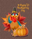 Happy Thanksgiving day. Vector greeting card with autumn fruit, vegetables, leaves and flowers. Harvest festival Royalty Free Stock Photo