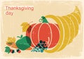Happy Thanksgiving Day Vintage Poster With Cornucopia And Pumpkin And Autumn Elements