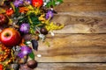 Happy Thanksgiving Decor With Squash Seeds On Wooden Background