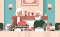 Happy thanksgiving elderly couple sitting table celebrating thanks day holiday traditional turkey dinner concept Royalty Free Stock Photo