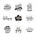 Happy Thanksgiving emblems set, brush pen calligraphy, vector il
